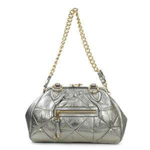 AUTHENTIC MARC JACOBS METALLIC SILVER LEATHER PATCHWORK STAM SATCHEL 
