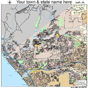  Street & Road Map of Oceanside, California CA   Printed 