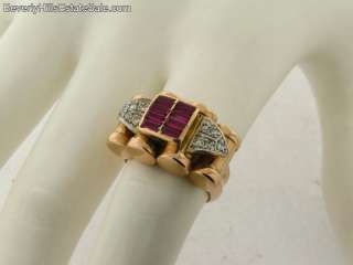 Antique Art Deco Rubies Diamonds Marked 18k Designer Ring  