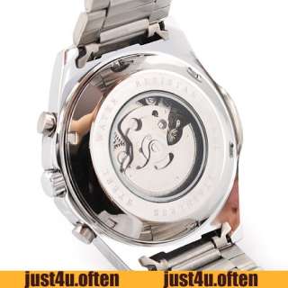 Luxury White Date Day 6 Hands S Steel Mens Auto Mechanical Wrist Watch 