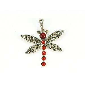 Thai Sterling Silver 92.5 Agate Insect Bug Dragonfly Necklace Costume 