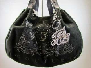 Juicy Couture Black Scottie Bling Velour Leather Baby Fluffy Tote 