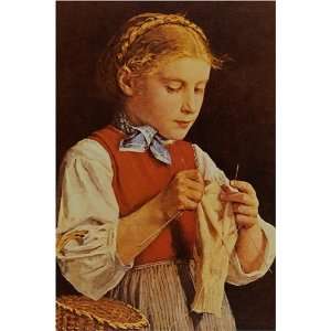  Young Girl Knitting by Albert Anker, 17 x 20 Fine Art 