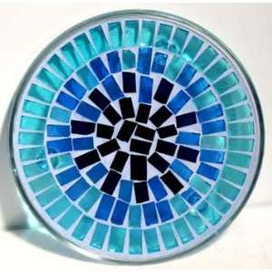  Azuregreenw Blue Mosaic Plate Pillar Candle Holder 