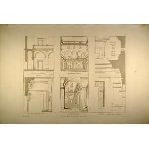  1860 Engraving Palazzo Sacchetti Courtyard Architecture 