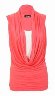   NECK STRETCH INSERT LADIES CONTRAST LAYER SLEEVELESS LONG TOP  