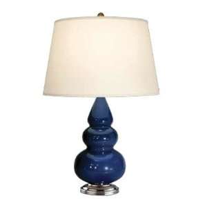   Brass Finish with Marine Blue Glass with Pearl Dupioni Fabric Shade