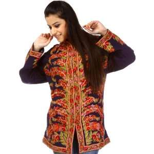  Densely Hand Embroidered Navy Blue Jacket from Kashmir 