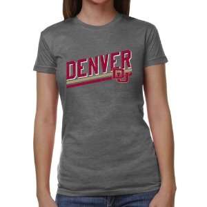Denver Pioneers Ladies Rising Bar Juniors Tri Blend T Shirt   Ash 