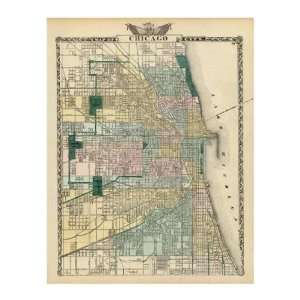  Warner & Beers   Map Of Chicago City, 1876 Giclee Canvas 