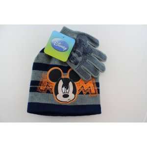  Mickey Mouse Striped Beanie and Glove Set (Grey/Navy 