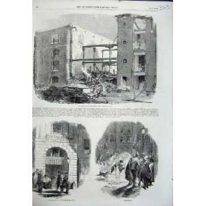 1858 Ruins Buildings London Docks Fire Station Chandos 