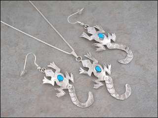 Frank Yazzie Turquoise and Sterling Silver Lizard Set  