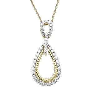   Yellow Gold Diamond Framed Tear Drop Pendant Necklace, 18 Jewelry