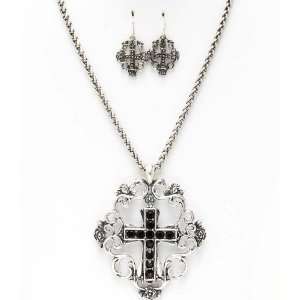  Rock Angel Cross with roses intricate scrolls necklace 
