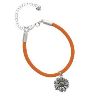   Large Two Tone Daisy Flower Charm on an Orange Malibu Charm Bracelet