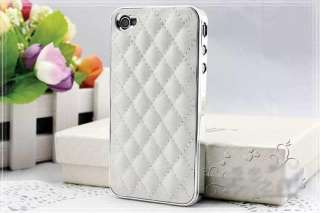Plating Soft Leather Hard Cover Case for iPhone 4 4G 4S White Silver 