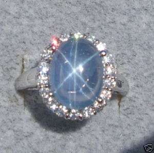   TRANSPARENT BLUE STAR SAPPHIRE CREATED CLUSTER RING RHOD PLATED .925