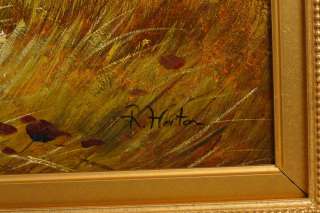 English Oil Landscape Dog Painting Retrievers Signed R Horton  