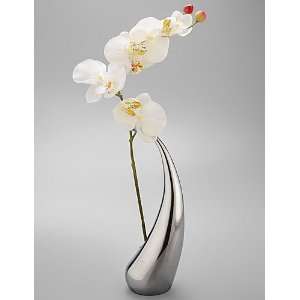  Nambe Elbow Bud Vase with Silk Orchid   Large, 12in H 