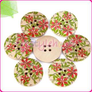 30mm Pattern Flower Wood Buttons DIY Craft Sewing 30PCs  