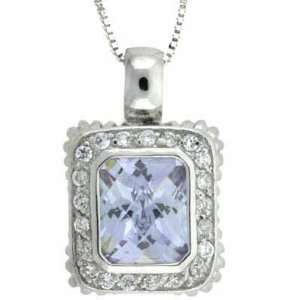  Silver Lavender and Simulated Diamond CZ Square Pendant Jewelry