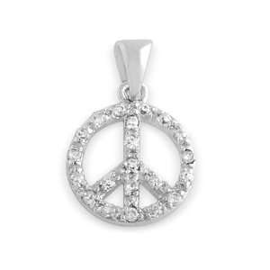    Tressa Sterling Silver CZ Pave Peace Sign Necklace Jewelry