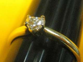 14K solid yellow GOLD RING REAL DIAMOND HEART SHAPE rare& unique love 