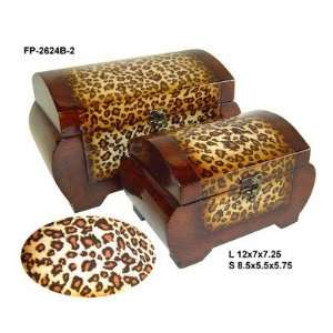 Round Top Lined Wooden Box with Leopard Print and Latch Hook (Set of 2 