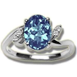  .04 ct 8X6 Oval Blue Topaz Ladies Ring White Gold Jewelry