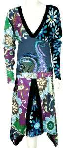 NEW $165 Desigual Floral Printed Kimono Sleeve Cotton Tunic Dress 