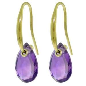 14K Yellow Gold Fishhook Dangle Earrings with Natural Briolette Purple 