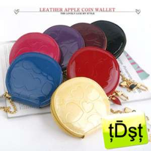 OMNIA] Crystal Korea Leather Round Love Heart Coins Bag Key Chain 