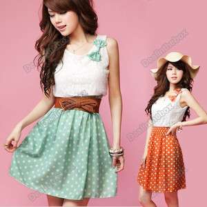 New Korean Fashion Style Polka Dot Sweet Lovely Mini Dress Orange 
