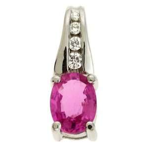  14K White Gold 1.13cttw Diamond and Pink Sapphire Pendant 