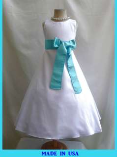 NEW CO5 WHITE AQUA/POOL BLUE FLOWER GIRL SUMMER PAGEANT DRESS  