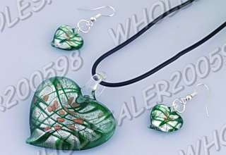 6Boxes Heart Lampwork Glass Pendant Necklaces+Earrings  