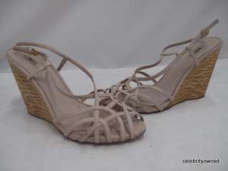 Miu Miu Light Pink Leather Strappy Wood Wedges 41  