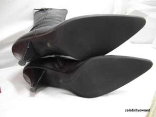 Miu Miu Black Leather Pointed Toe Low Heel Boots 37  