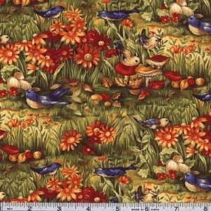  45 Wide Bluebird Serenade Daisies Green Fabric By The 