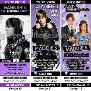 Justin Bieber Birthday Party Ticket Invitation Favor 4x6 express pics 