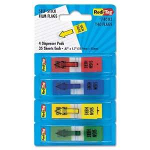  Redi Tag Pop Up Page Flags, Sign Here, 4 Colors, 35 