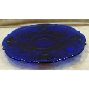 Mosser Glass Inverted Thistle Platter in Blue Decorated