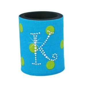  Turquoise Monogrammed Can Koozie with Rhinestone Initial 