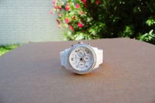 Michael Kors womans runway glitz ceramic white chronograph watch 