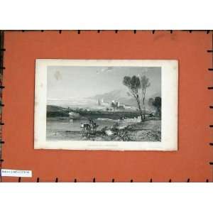   1833 Antique Engraving View Chateau De Villeneuve Fort