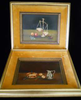 Vintage Oil Painting Set Gold frames Fruit Scales Art  