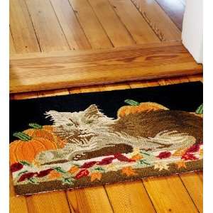  Washable Hand Hooked Cat and Pumpkin Rug