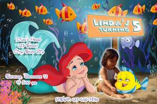 The LITTLE MERMAID birthday INVITATION w/pictures FASTSERVICE u or i 