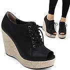 Womens platform lace up high wedge heel open toe ankle bootie shoes 